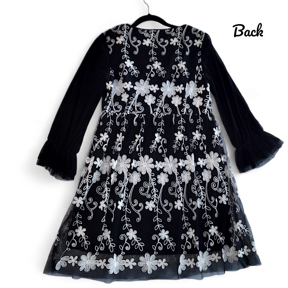 Young Essence Womens Embroidered Floral Ribbon Mini Dress Size Large - Picture 8 of 10